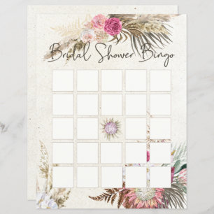 Pastel Boho Neutral Floral Bridal Shower Bingo