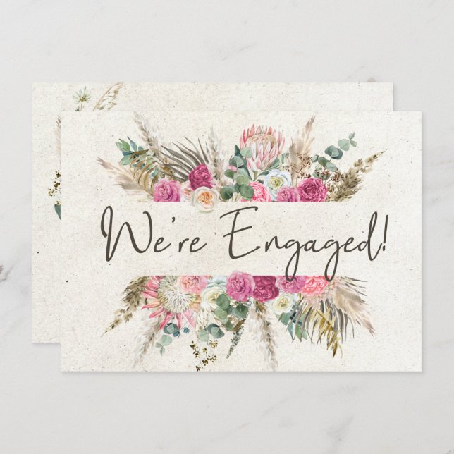 Pastel Boho Neutral Floral Elegant Engagement (Front/Back)