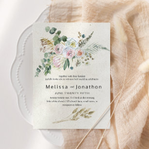Pastel Boho Neutral Floral Wedding Invitation