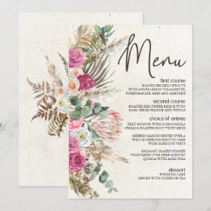 Pastel Boho Neutral Floral Wedding Menu