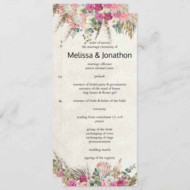 Pastel Boho Neutral Floral Wedding Program Programme (Front/Back)