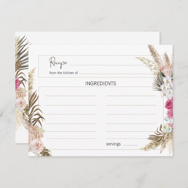 Pastel Boho Neutral Floral Wedding Recipe Card (Front/Back)