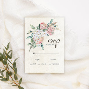 Pastel Boho Neutral Floral Wedding RSVP Card