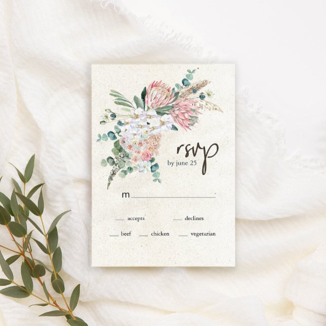 Pastel Boho Neutral Floral Wedding RSVP Card (Creator Uploaded)