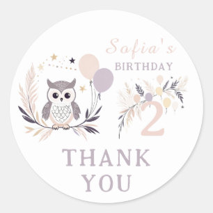 Pastel Boho Owl & Balloons Birthday Thank You Classic Round Sticker