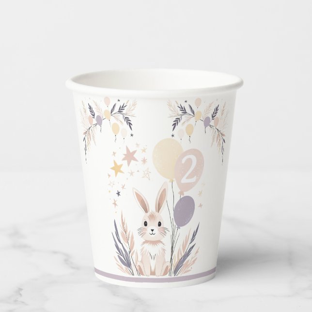 Pastel Boho Rabbit and Balloons Birthday Paper Cups (Front)