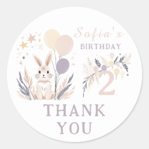 Pastel Boho Rabbit & Balloons Birthday Thank You Classic Round Sticker