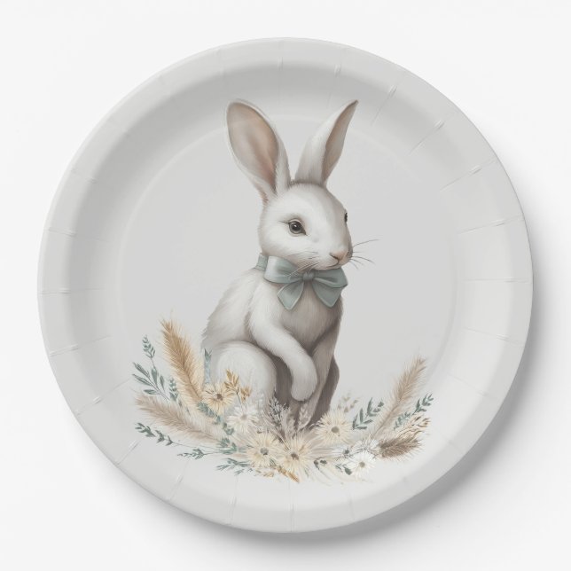 Pastel Boho Rabbit Paper Plate (Front)