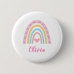 Pastel boho rainbow and hearts custom name 6 cm round badge