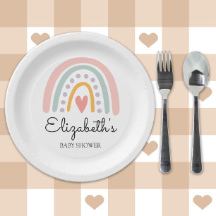 Pastel Boho Rainbow Baby Shower for a Girl Paper Plate