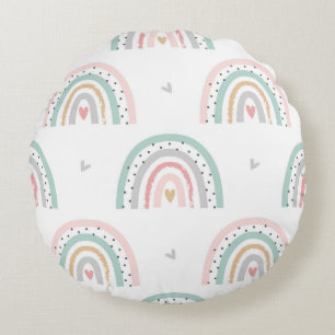 Pastel Boho Rainbow Girls Nursery Round Cushion