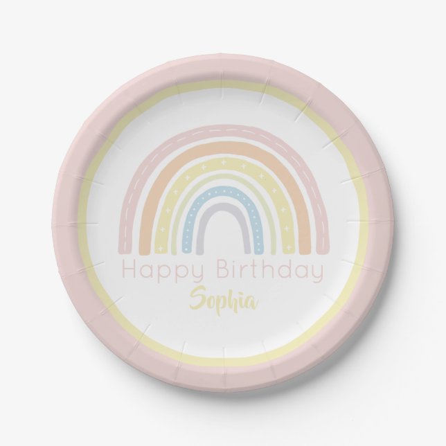 Pastel Boho Rainbow Paper Plate (Front)