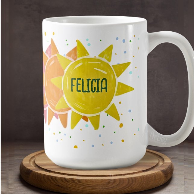 Pastel Boho Rainbow Sunshine Dots Custom Name  Coffee Mug (Creator Uploaded)