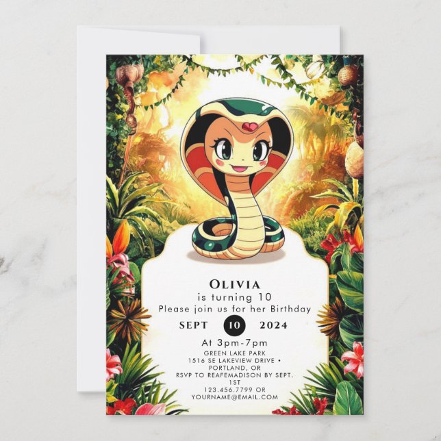 Pastel Boho Snake Birthday Invitation (Front)