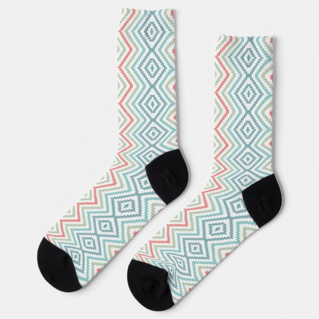 Pastel Boho Tribal Diamond Pattern Socks (Left)