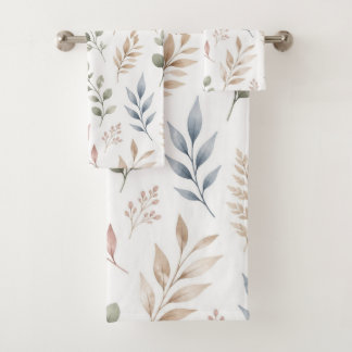 Pastel Boho Watercolor Botanical Foliage Bath Towel Set