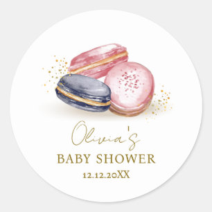 Pastel Bonjour Bébé French Macarons Baby Shower Classic Round Sticker