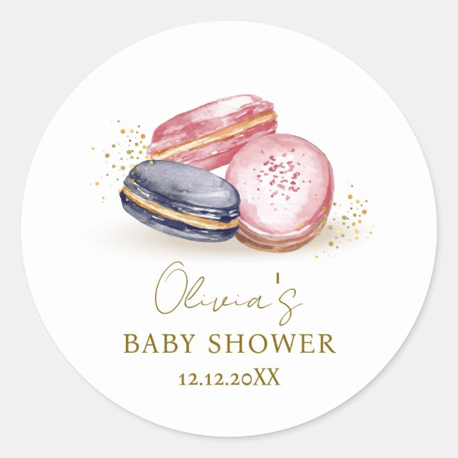 Pastel Bonjour Bébé French Macarons Baby Shower  Classic Round Sticker (Front)