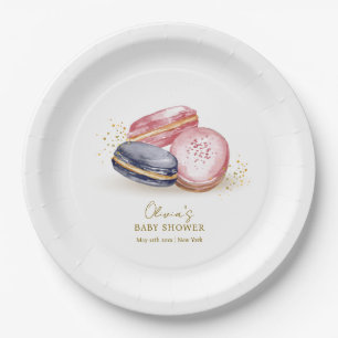 Pastel Bonjour Bébé French Macarons Baby Shower Paper Plate