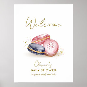 Pastel Bonjour Bébé  Macarons Baby Shower Welcome  Poster