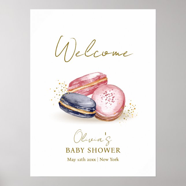 Pastel Bonjour Bébé  Macarons Baby Shower Welcome  Poster (Front)
