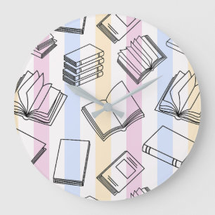 Pastel Book Pattern Round Wall Clock