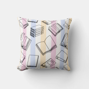 Pastel Book Pattern Throw Pillow