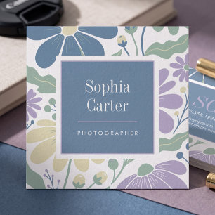 Pastel Botanical Floral Frame Square Business Card