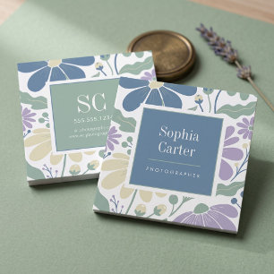 Pastel Botanical Floral Frame Square Business Card