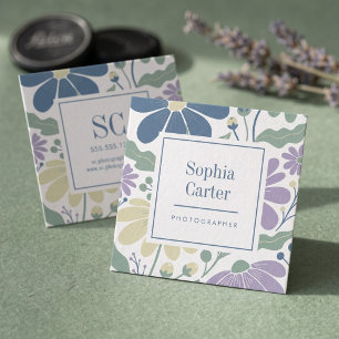 Pastel Botanical Floral Frame Square Business Card