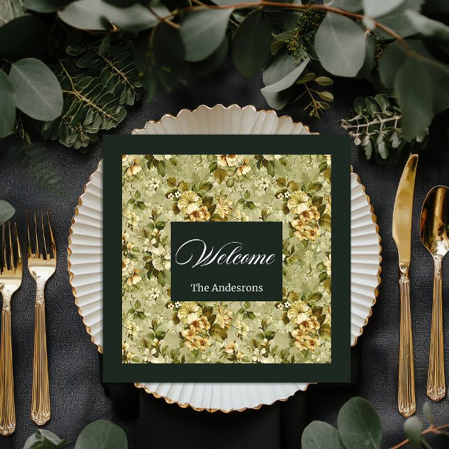 Pastel Botanical Napkins Elegant Gold Green Set (Pastel Botanical Napkins Elegant Gold Green Set)