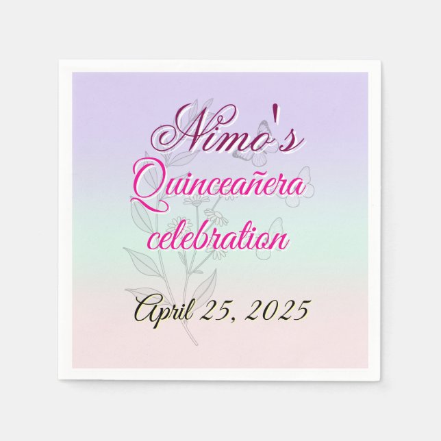 Pastel Botanical Quinceañera Napkins  (Front)