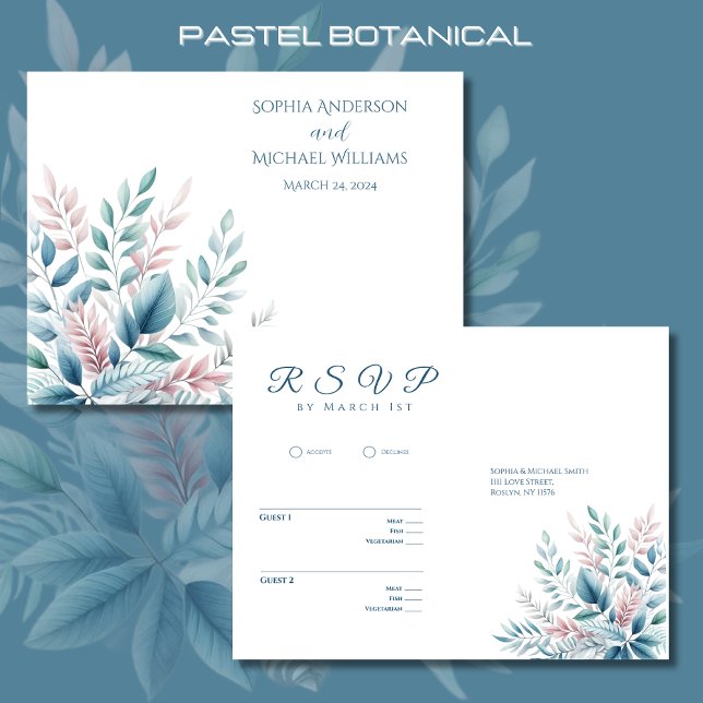 Pastel Botanical-RSVP-Wedding- Postcard (Pastel Botanical-Wedding RSVP)