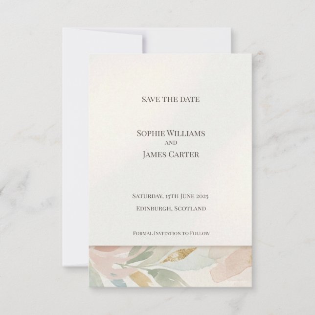 Pastel Botanical Save the Date Card (Front)