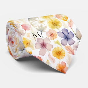 Pastel Botanical Wildflowers Watercolor Style Tie