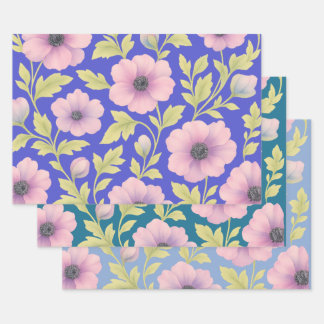 Pastel Botanical Wrapping Paper Set of 3
