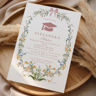 Pastel Botanical Wreath Graduation Invitation