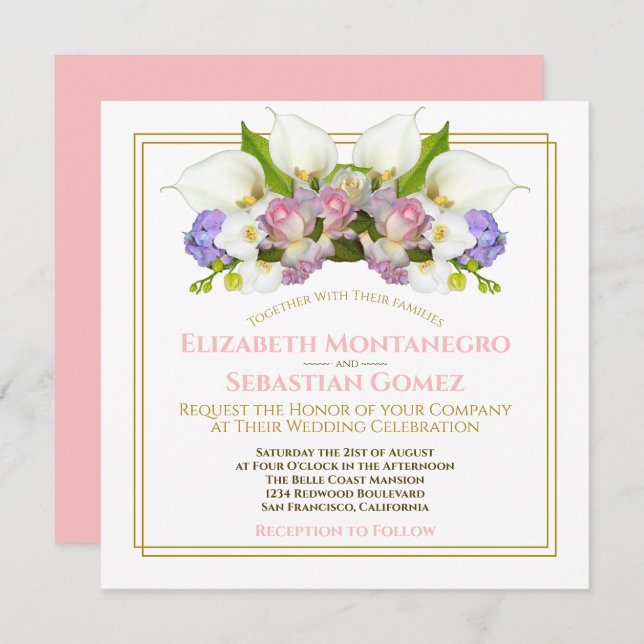 Pastel Bouquet Spring Floral Arch Square Wedding Invitation (Front/Back)