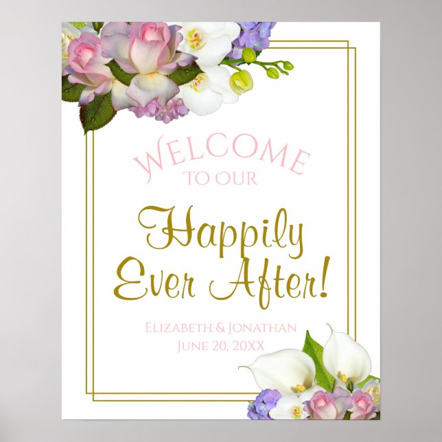 Pastel Bouquet Spring Floral Wedding Welcome Sign (Front)