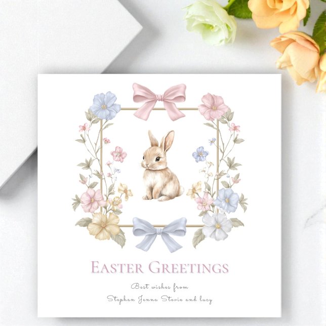 Pastel Bow Floral Bunny Easter Card (Creator Uploaded)