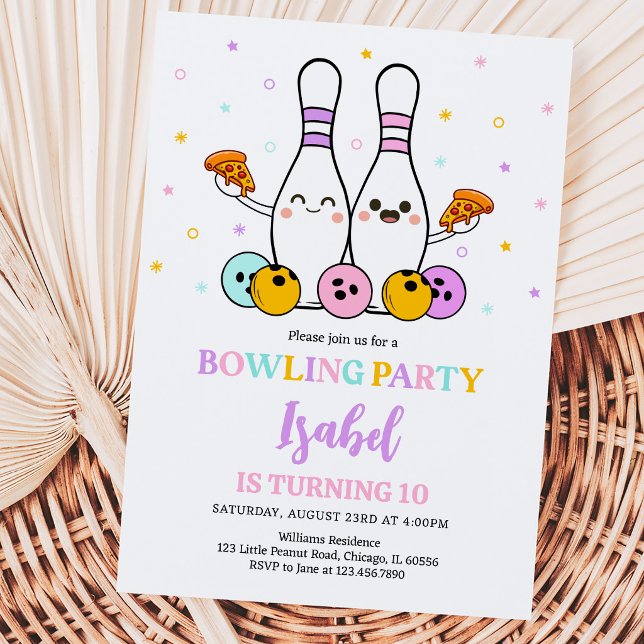 Pastel Bowling and Pizza Birthday Party Invitation (Creator Uploaded)