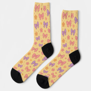 Pastel Bows & Flowers Pattern – Cute Yellow Girly  Socks