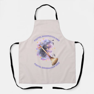 Pastel Broomstick Ride – Whimsical Witch Broom Apron