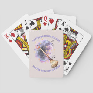 Pastel Broomstick Ride – Whimsical Witch Broom Playing Cards