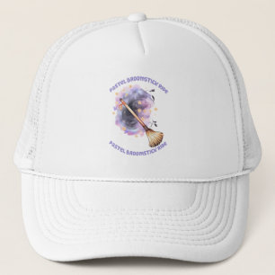 Pastel Broomstick Ride – Whimsical Witch Broom Trucker Hat