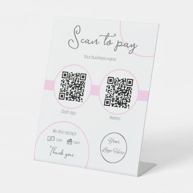 Pastel brown 2 QR codes feminine scan to pay Pedestal Sign (Front)