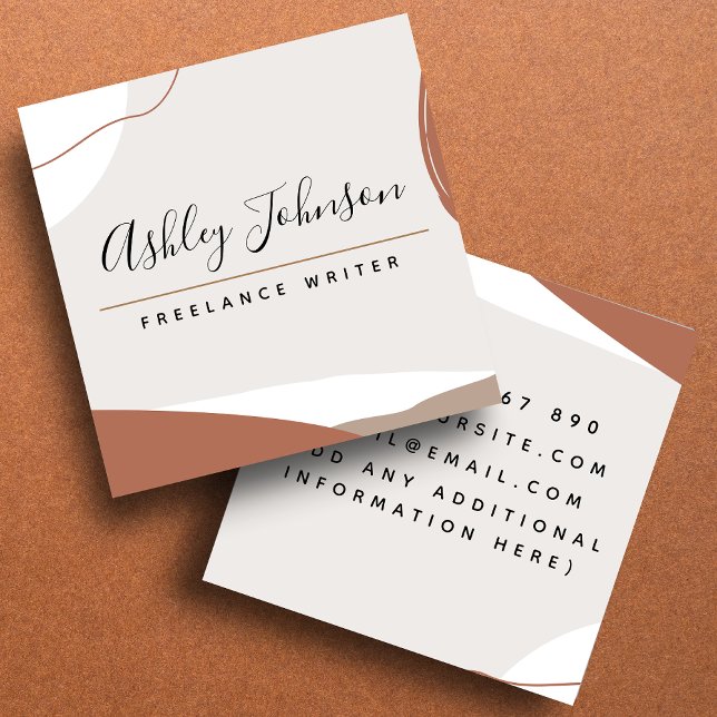 Pastel Brown Pretty Calligraphy Bohemian Classy Square Business Card (Creator Uploaded)