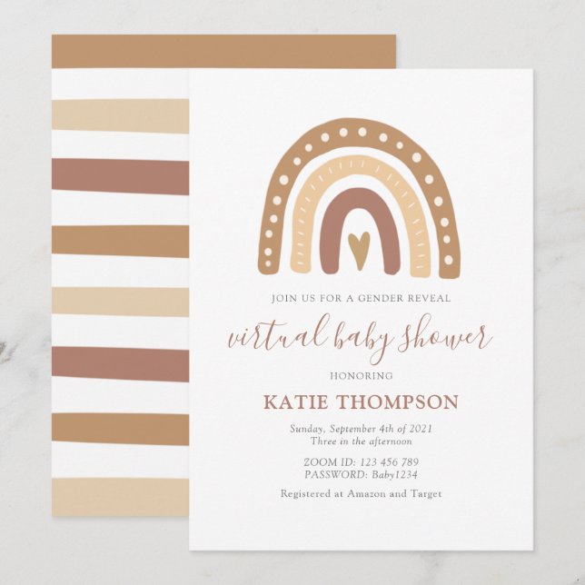 Pastel Brown Rainbow Gender Reveal Baby Shower Invitation (Front/Back)