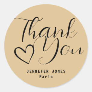 Pastel Brown Simple Minimalist Calligraphy Heart Classic Round Sticker