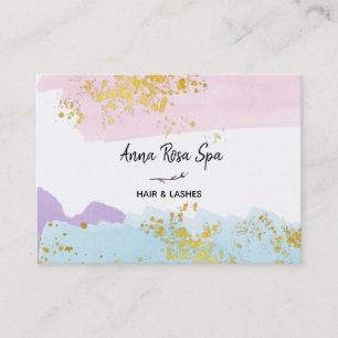 *~* Pastel Brush Gold Glitter Rose Bud Splash Business Card